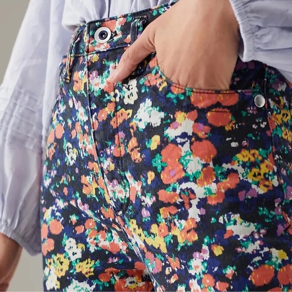 Anthropologie Maeve Gardenia Ultra High-Rise floral Slim Straight Jeans 29 - Picture 5 of 14